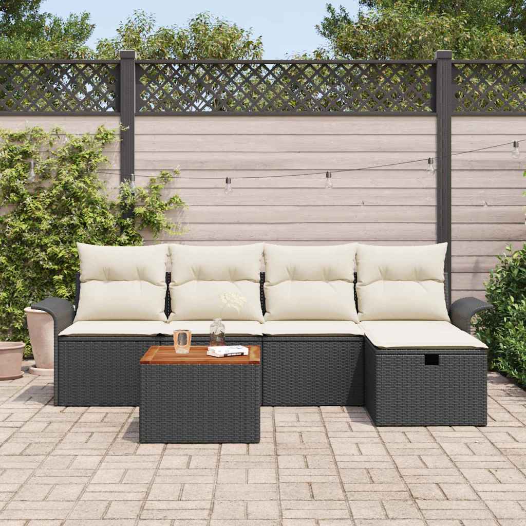 Garten-Sofa-Set mit Speicher 6 pcs Schwarz Poly Rattan